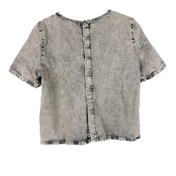 NWT Zara Snap Buttondown Back Acid Wash Short Sleeve Denim Top Shirt Size Large - Picture 8 of 12